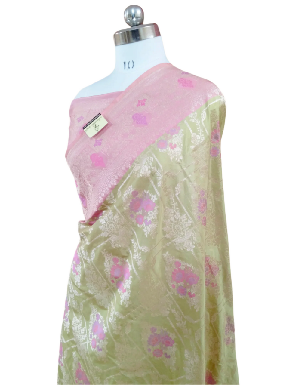 Pista Pure Katan Handloom Silk - All Over Jaal Work with Tilfi Meenakari Banarasi Saree