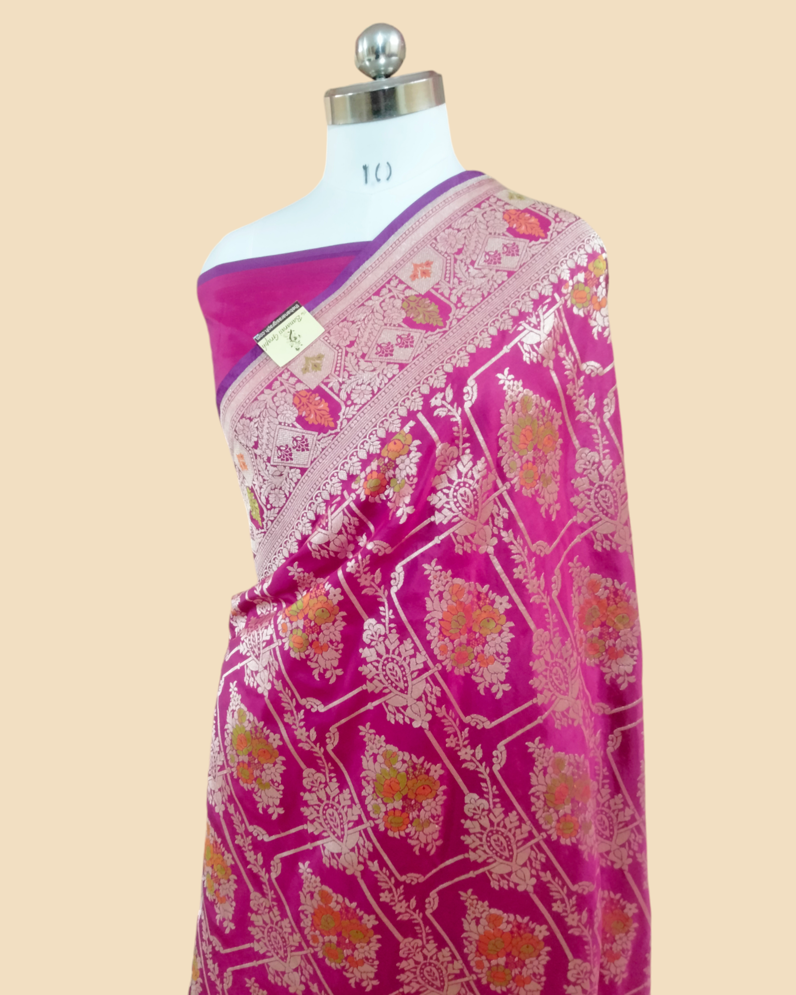 Hot Pink Pure Katan Handloom Silk - All Over Jaal Work with Tilfi Meenakari Banarasi Saree