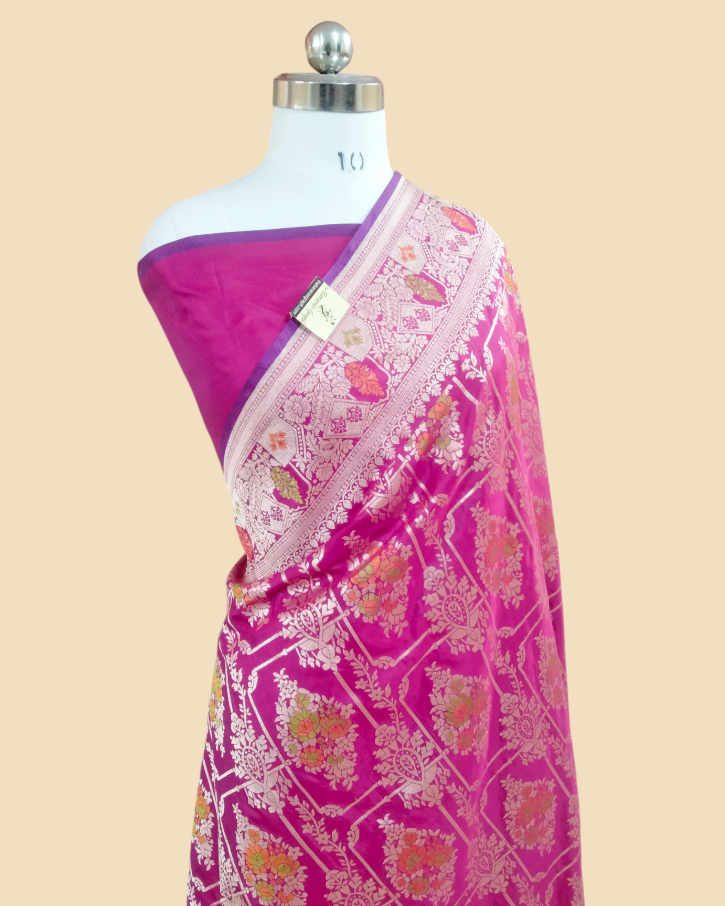 Hot pink Pure Katan Handloom - All Over Jaal Work with Tilfi Meenakari Banarasi Saree