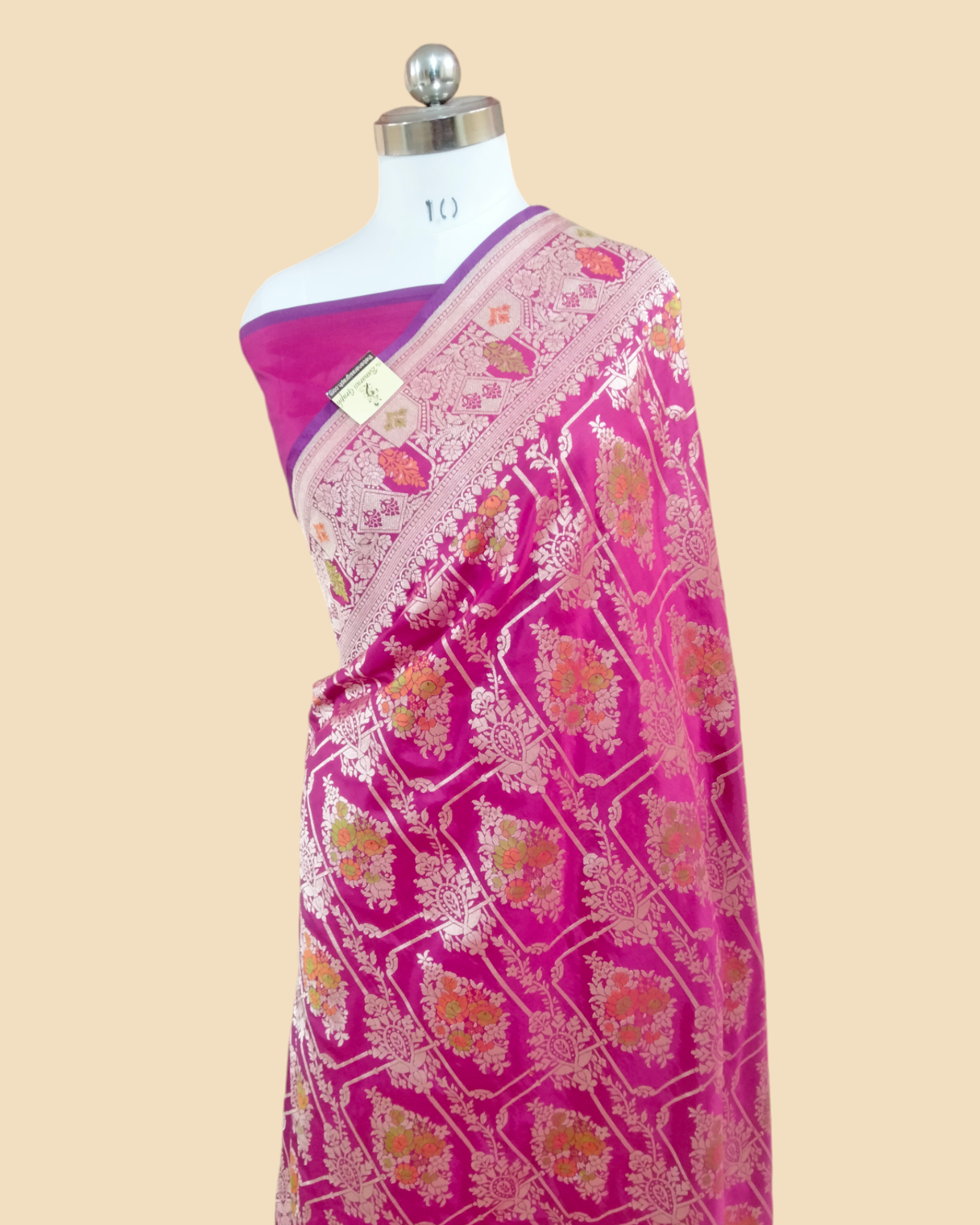 Hot Pink Pure Katan Handloom Silk - All Over Jaal Work with Tilfi Meenakari Banarasi Saree