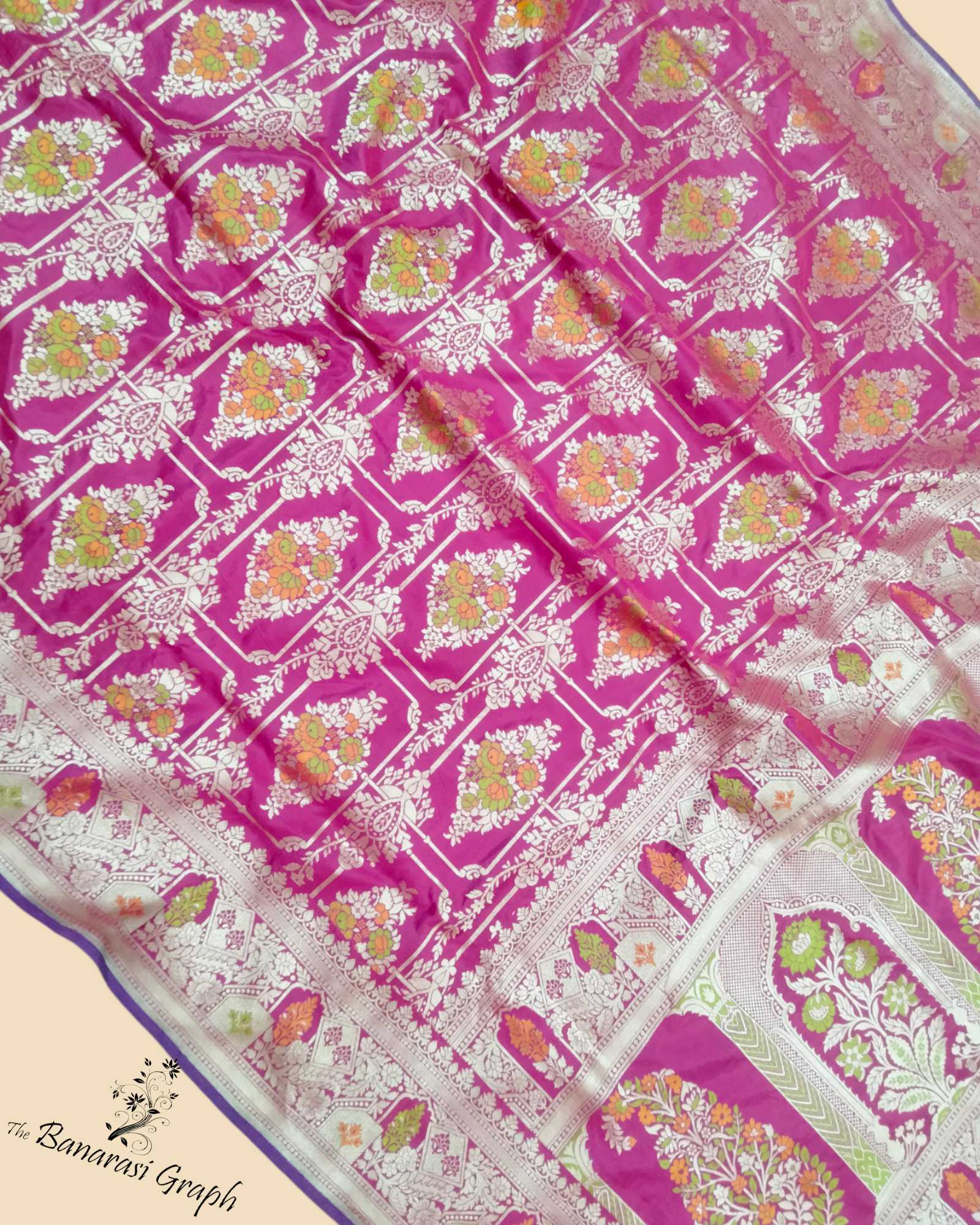 Hot Pink Pure Katan Handloom Silk - All Over Jaal Work with Tilfi Meenakari Banarasi Saree