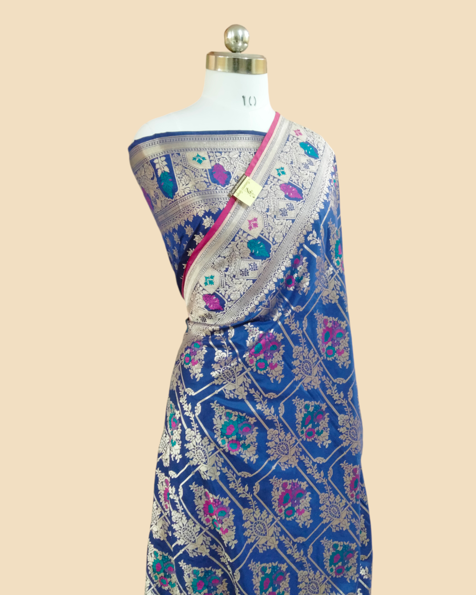 Royal Blue Pure Katan Handloom Silk - All Over Jaal Work with Tilfi Meenakari Banarasi Saree