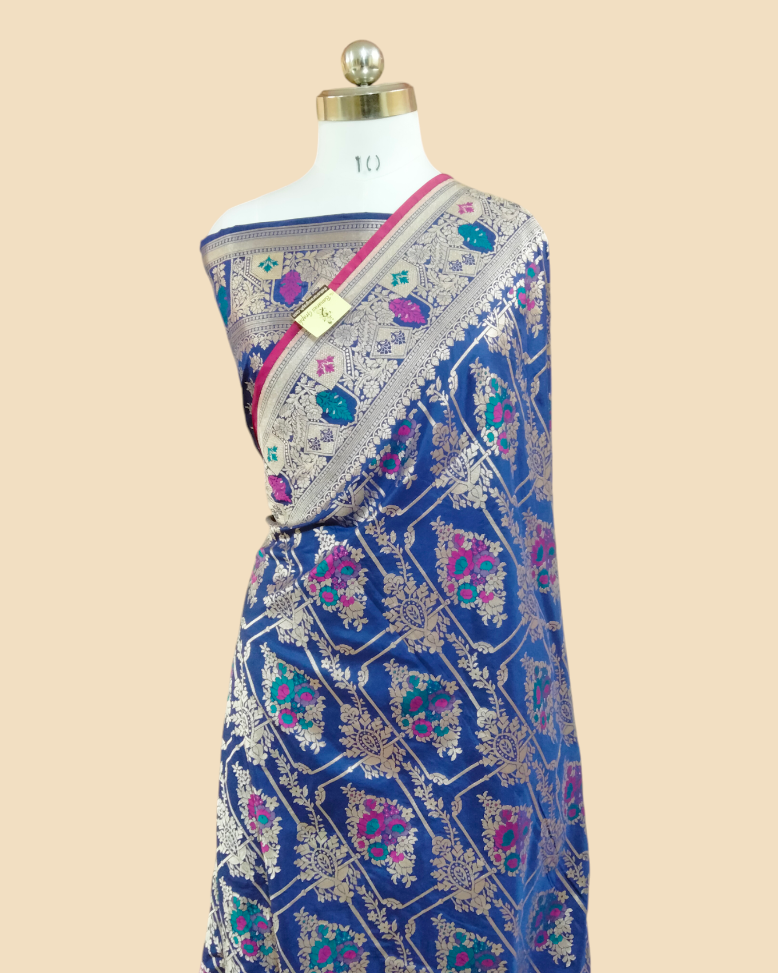 Royal Blue Pure Katan Handloom Silk - All Over Jaal Work with Tilfi Meenakari Banarasi Saree