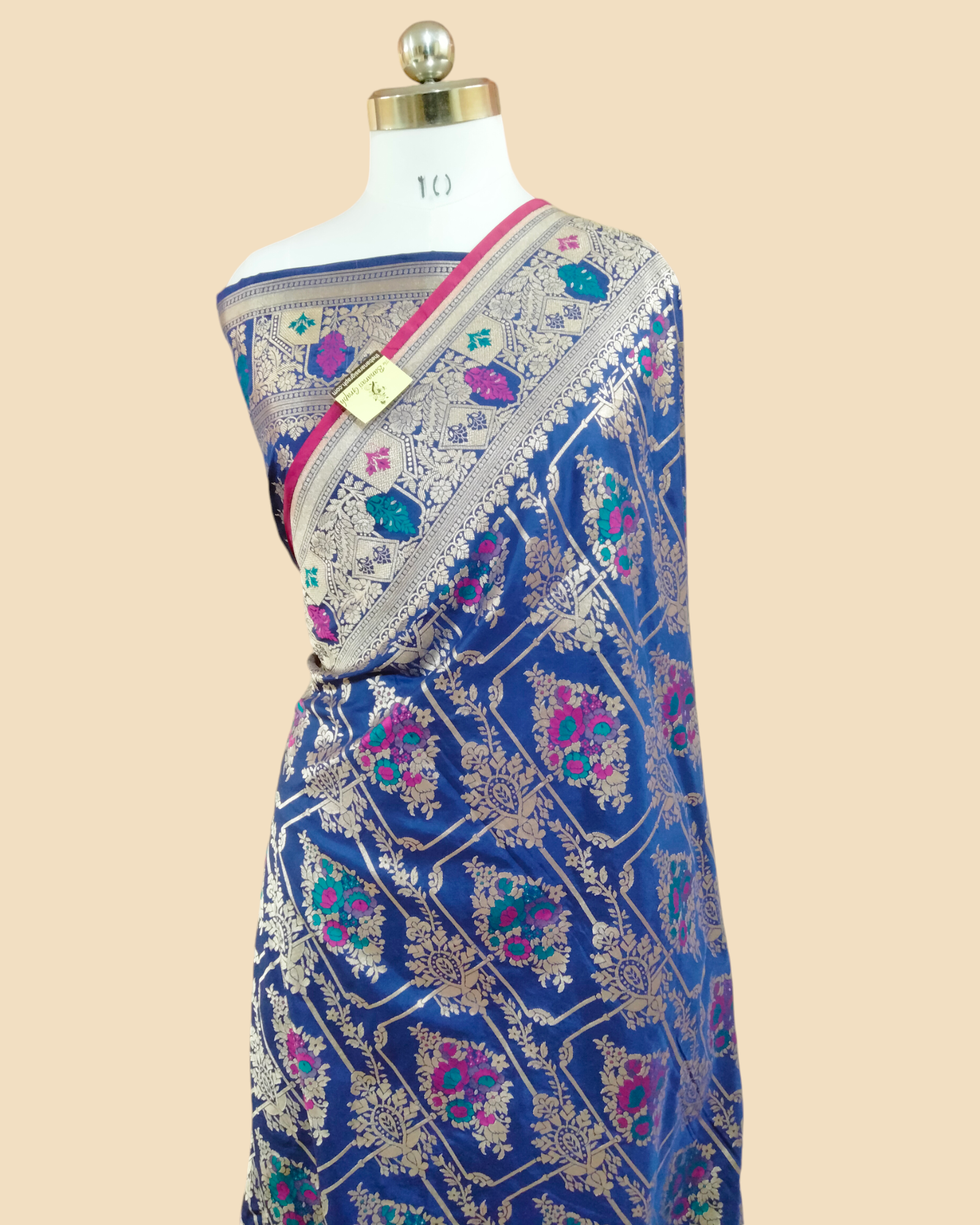 Royal Blue Pure Katan Handloom Silk - All Over Jaal Work with Tilfi Meenakari Banarasi Saree