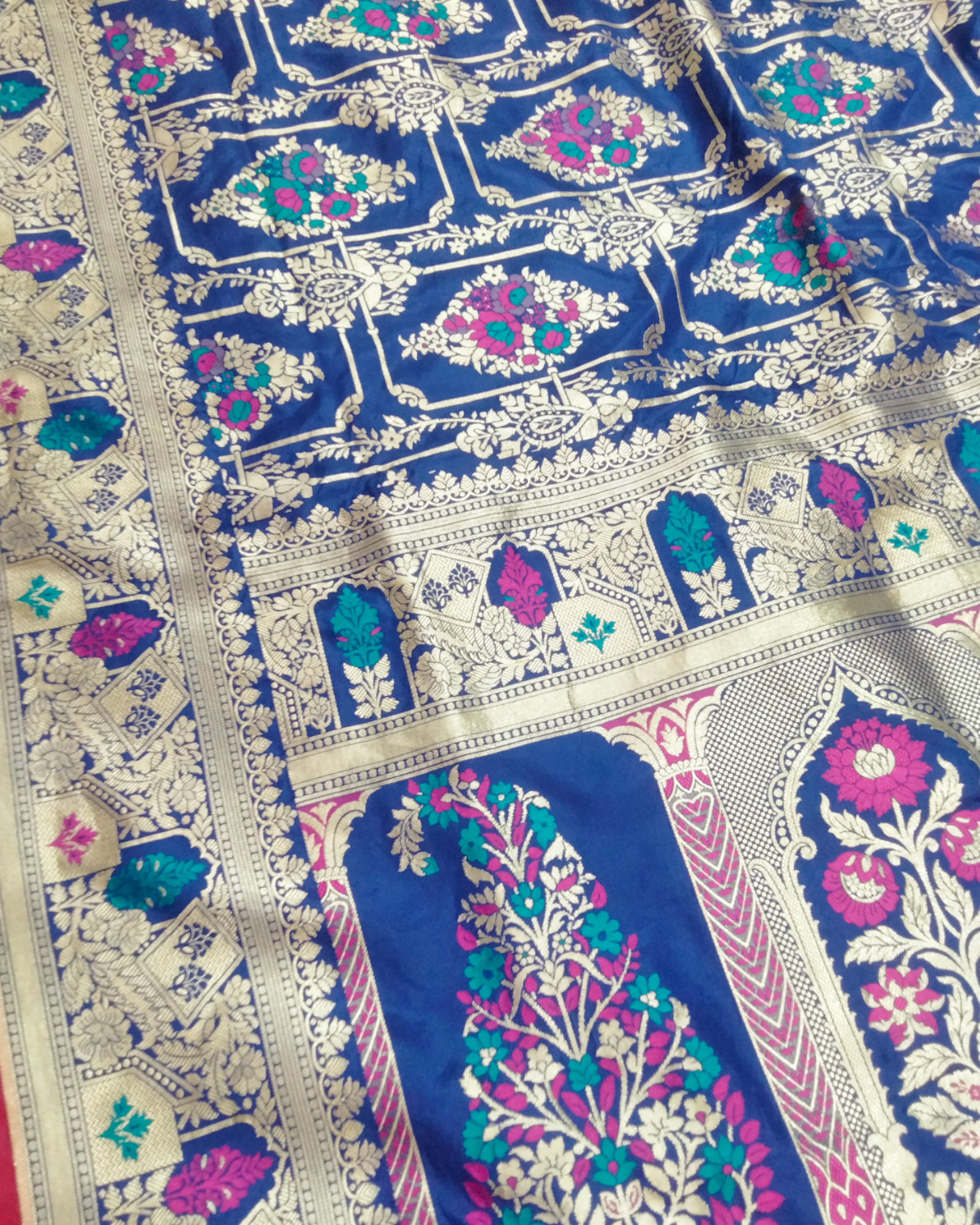 Royal Blue Pure Katan Handloom Silk - All Over Jaal Work with Tilfi Meenakari Banarasi Saree