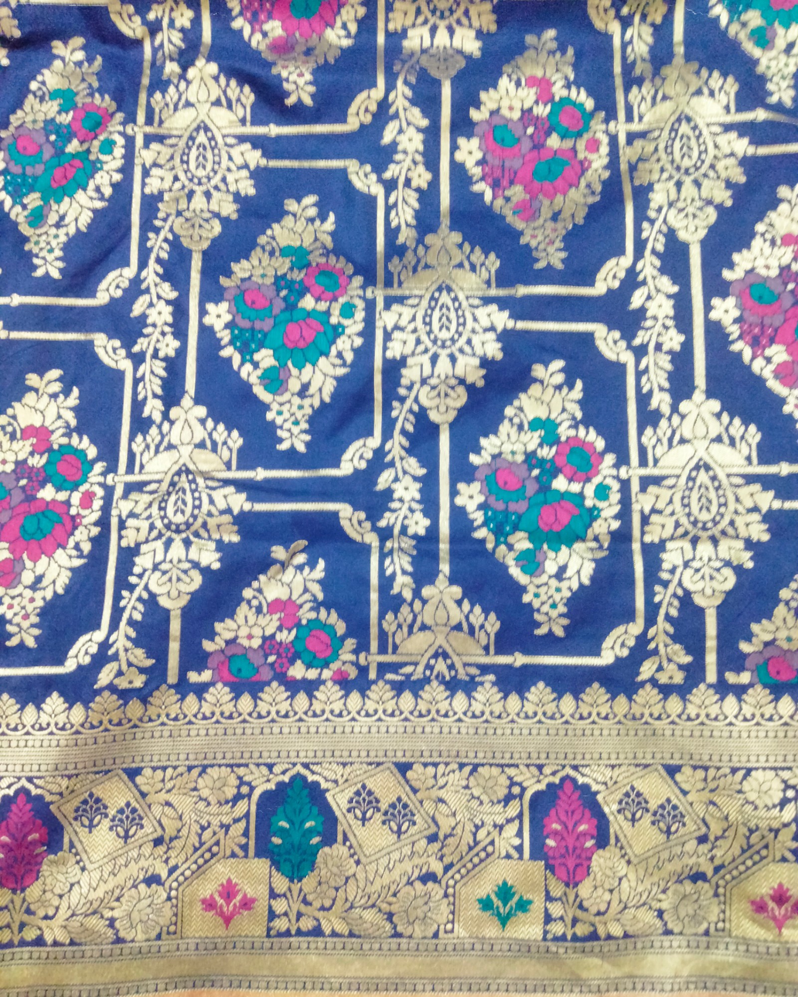 Royal Blue Pure Katan Handloom Silk - All Over Jaal Work with Tilfi Meenakari Banarasi Saree