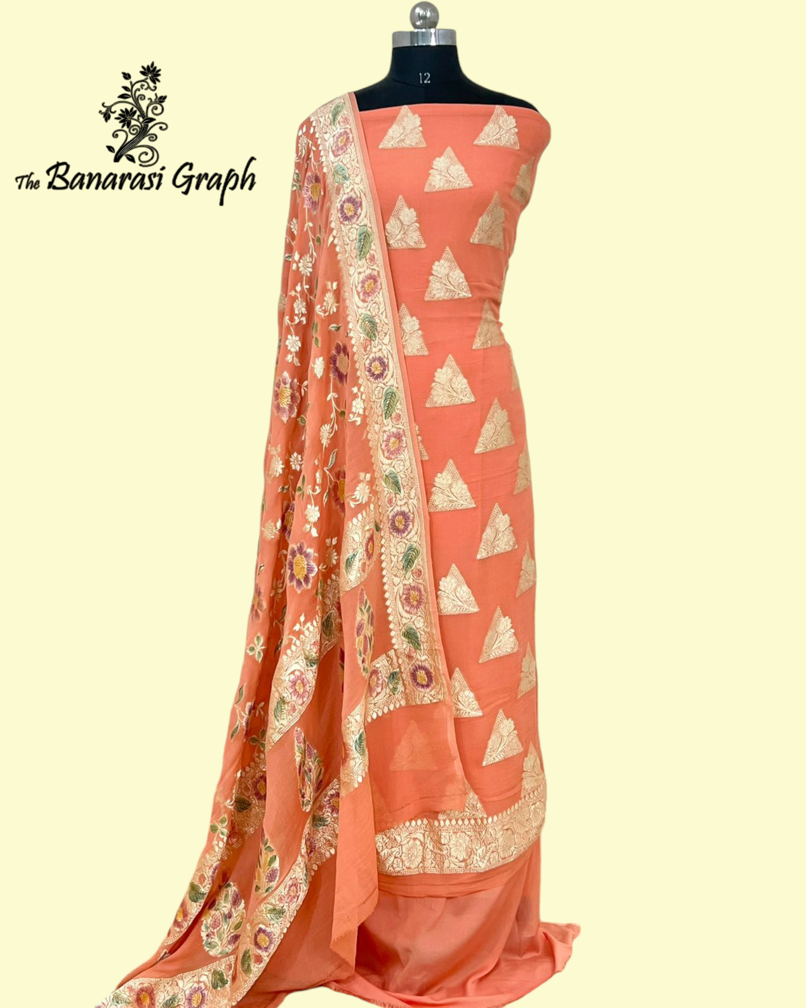 Pure Khaddi Georgette Handloom 3 pcs Suit