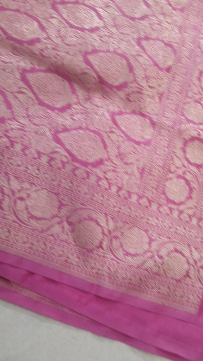 Pink Pure Katan Handloom Silk Uppada - All over Jaal Work Banarasi Saree