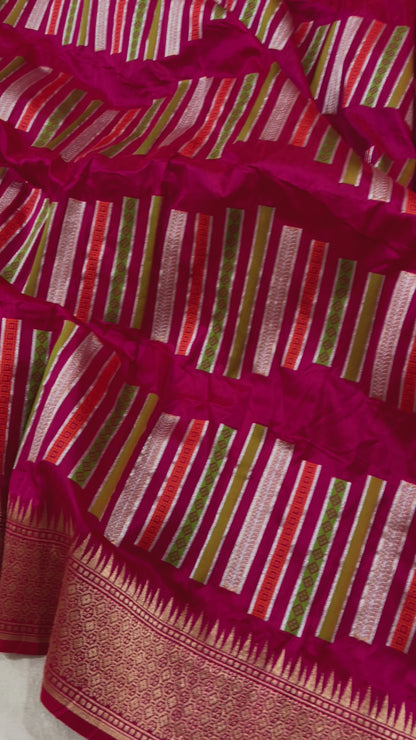 Pure Katan Handloom Silk - Strip Meenakari Banarasi Saree