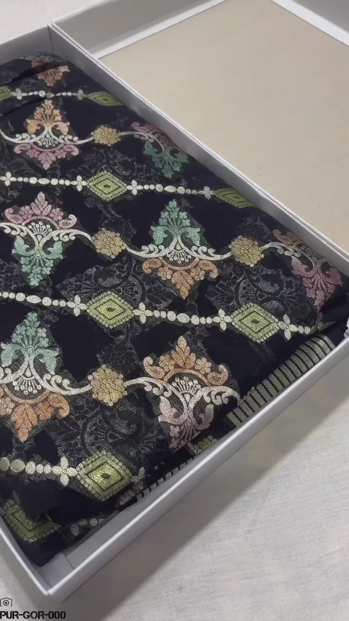 Khaddi Georgette Water Zari with Handbrush Meenakari - Pure Banarasi Saree