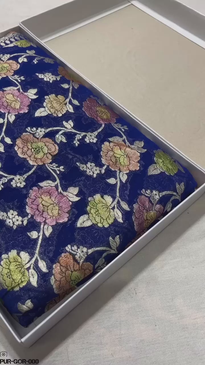 Khaddi Georgette Water Zari with Handbrush Meenakari - Pure Banarasi Saree