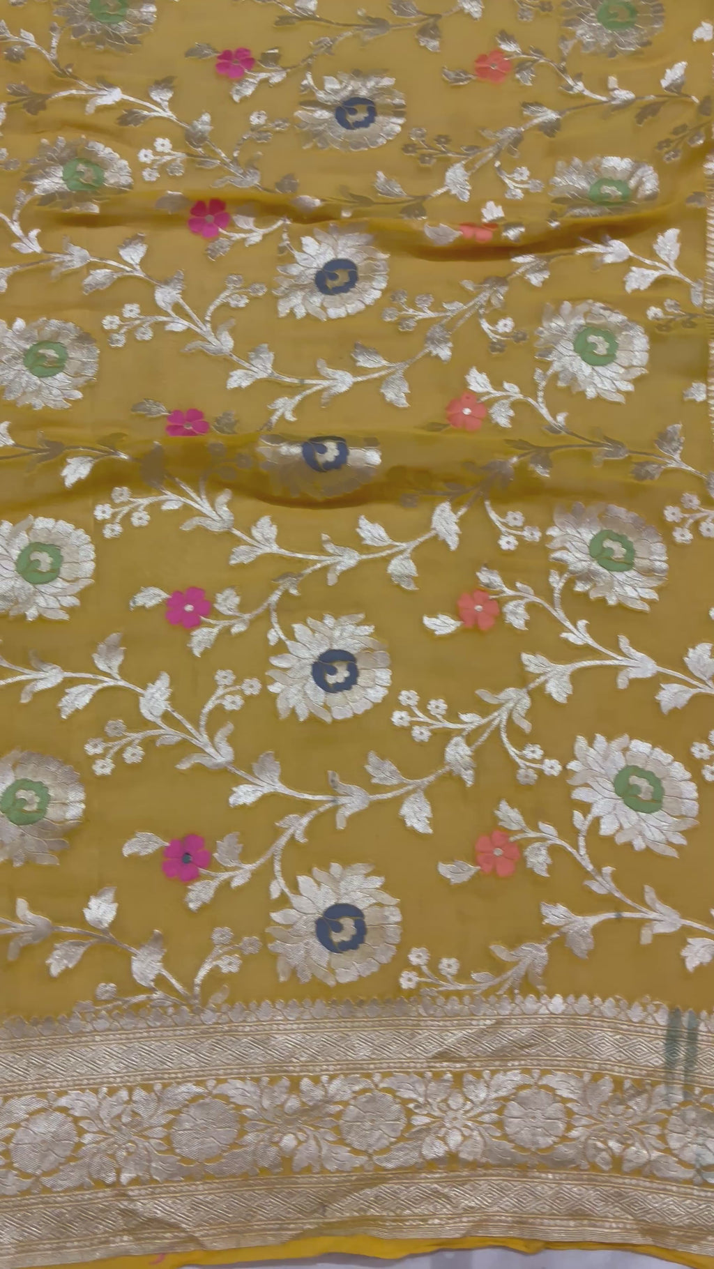 Yellow Khaddi Georgette Water Zari with Meenakari - All Over Jaal Work Pure Banarasi Saree