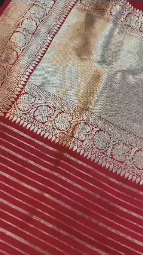 Red Pure Katan Handloom Silk - All Over Chand Tara Sona Rupa Design Banarasi Saree