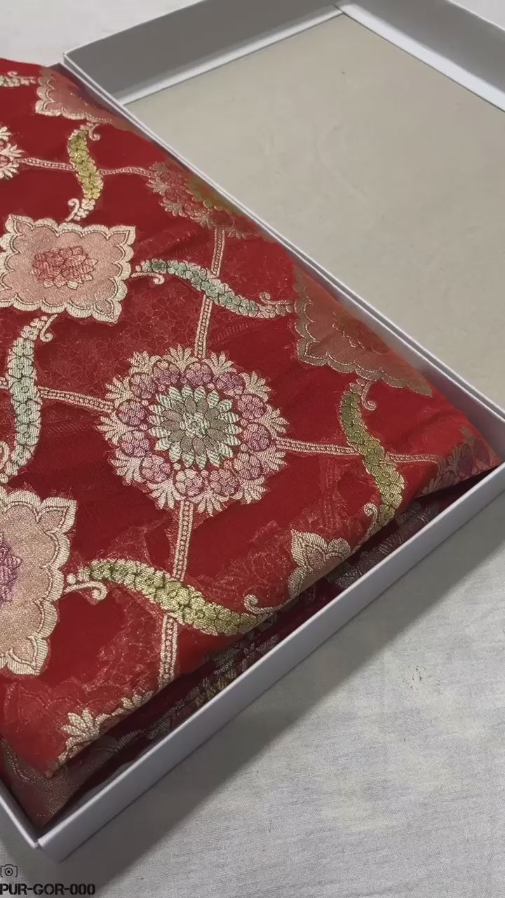 Khaddi Georgette Water Zari with Handbrush Meenakari - Pure Banarasi Saree