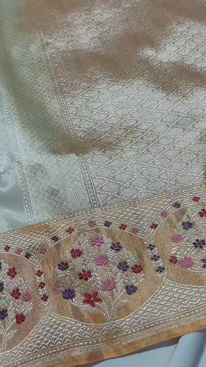 Pure Tissue Handloom Silk Sona Rupa Kadhua Motifs with Meenakari - Katan Border Banarasi Saree