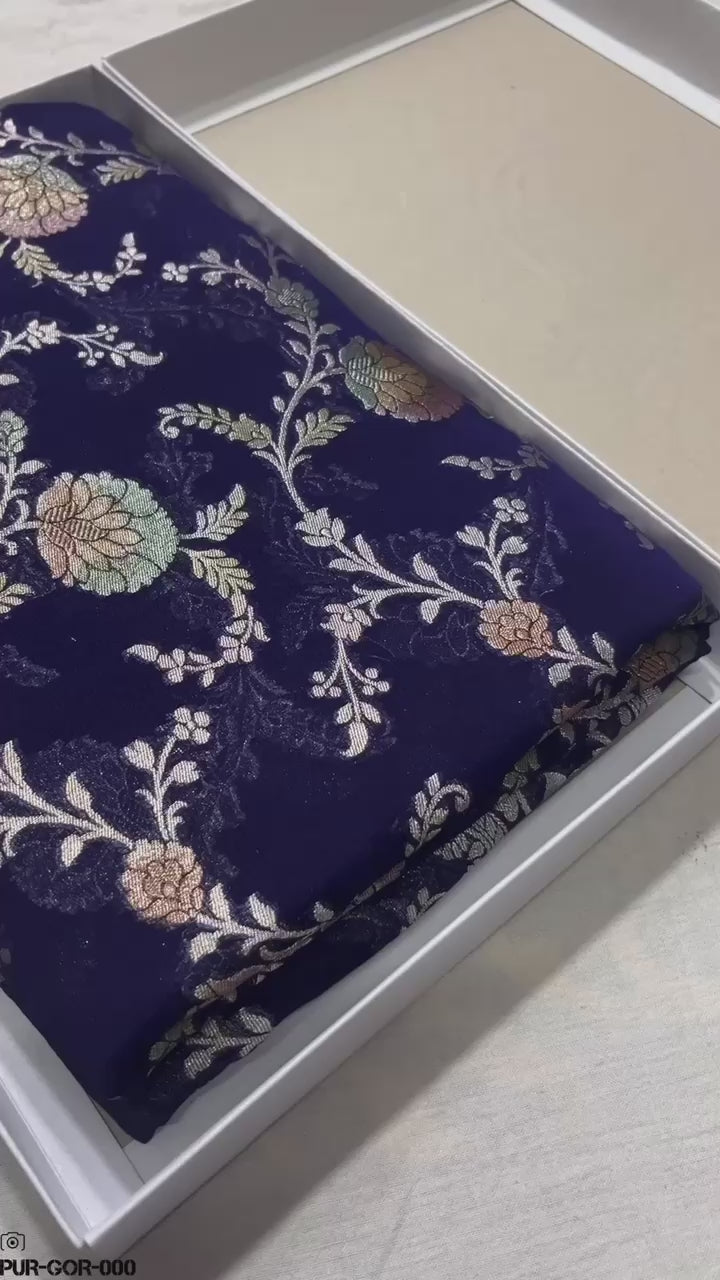 Khaddi Georgette Water Zari with Handbrush Meenakari - Pure Banarasi Saree