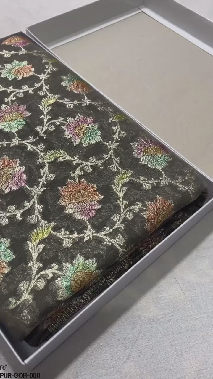 Khaddi Georgette Water Zari with Handbrush Meenakari - Pure Banarasi Saree