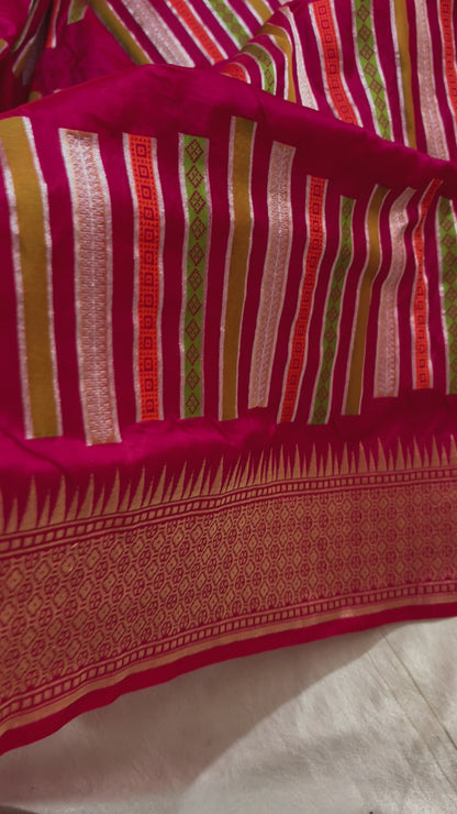 Pure Katan Handloom Silk - Strip Meenakari Banarasi Saree