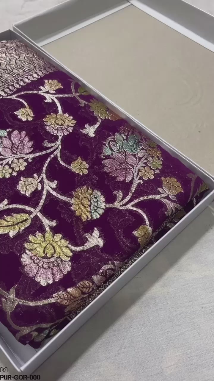 Khaddi Georgette Water Zari with Handbrush Meenakari - Pure Banarasi Saree